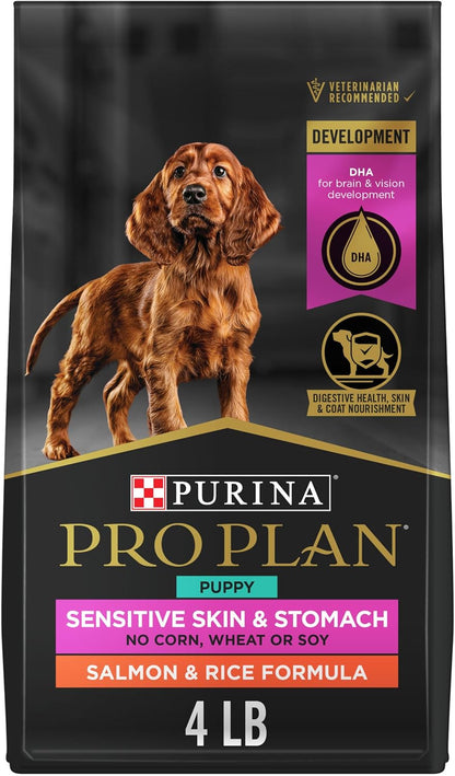 Purina Pro Plan Sensitive Skin and Stomach Dog Food Puppy Salmon and Rice Formula - 4 Lb. Bag1