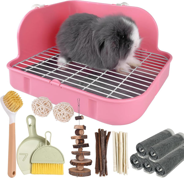 Rabbit Litter Box, Bunny Litter Box, Guinea Pig Potty Trained, Square Small Animal Toilet Potty Pan for Rabbit Guinea Pig Ferret Hamster Chinchilla (Grass Green)10