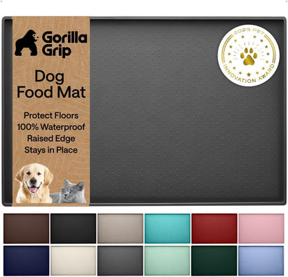 GORILLA GRIP 100% Waterproof Raised Edge BPA Free Silicone Pet Feeding Mat, Dog Cat Food Mats Contain Spills Protects Floors, Placemats for Cats and Dogs Water Bowl, 18.5X11.5, Gray24