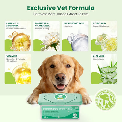 Pet Wipes for Dogs & Cats, Extra Moist & Thick Grooming Puppy Wipes with 100 Fresh Counts, Aloe Vera/Nature2