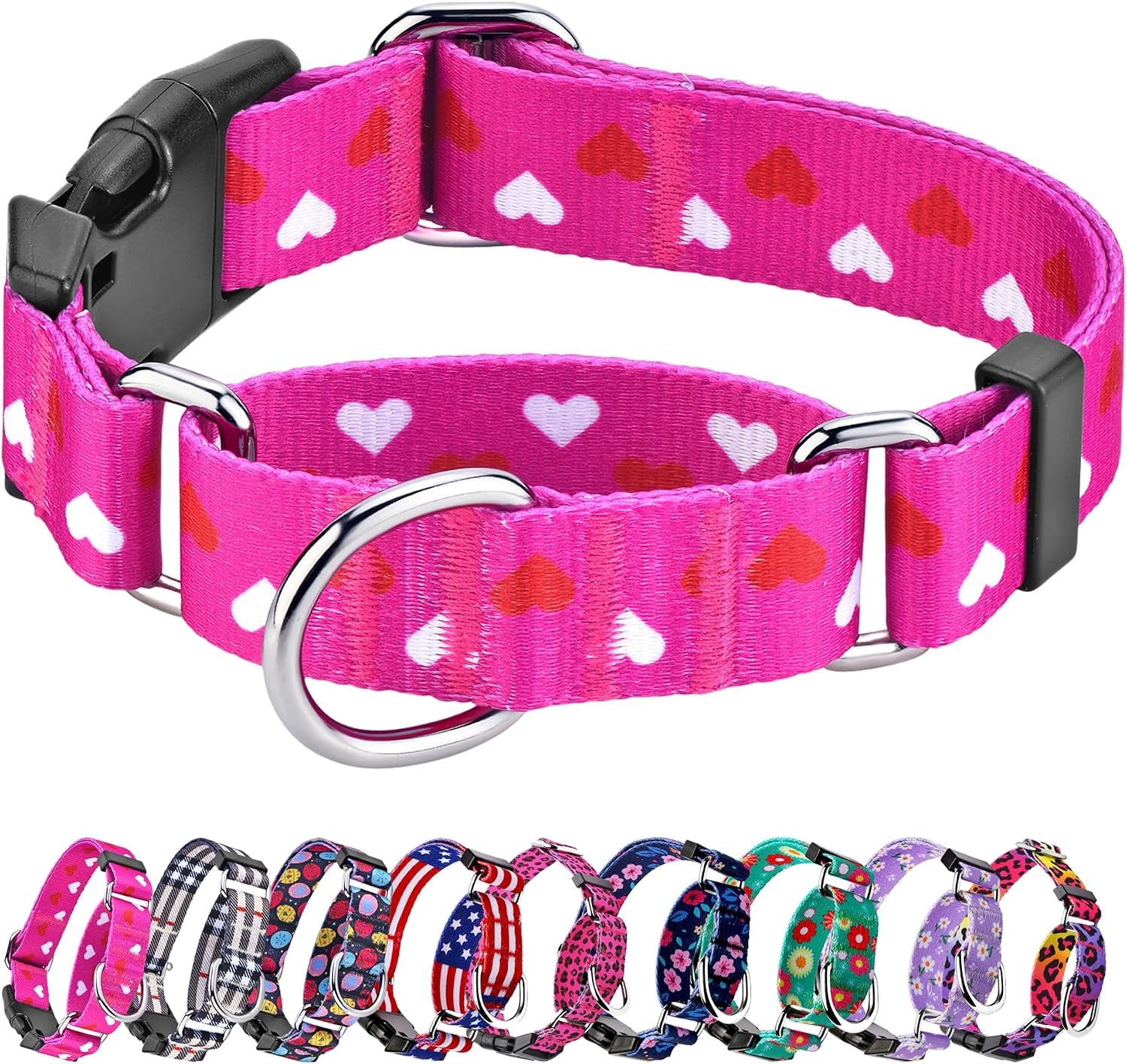 hikiko-martingale-collar-for-dogs-adjustable-soft-nylon-dog-collars-with-cute-patterns-for-small-medium-large-dog-pink-butterfly-medium
