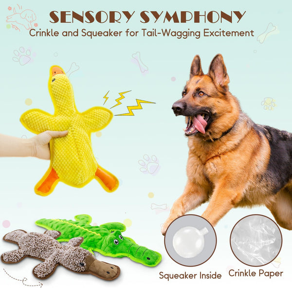 No Stuffing Dog Squeak Toys, 3 Pack Chew Toys for Small to Large Puppies | Durable Puppy Teething Toys, Interactive to Keep Pets Busy, Toss Fetch Tug Play, Best Birthday Gift5