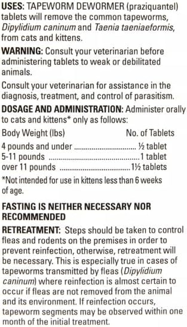 Elanco Tapeworm Dewormer (Praziquantel Tablets) for Cats and Kittens 6 Weeks and Older, 3-Count9