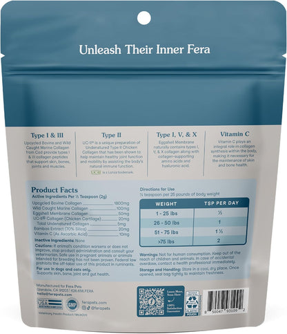 Fera Pets Cat & Dog Collagen Powder Dog Food Topper with UC-II - 4.23 Oz | Pet Collagen Powder with 5 Types of Collagen & Clinically Studied UC II for Bone, Gut, Joint & Skin Health8