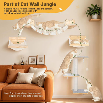 Wall Mounted Cat Shelves Set with Hammock | Sisal Scratching Posts, 3 Wooden Steps, Space-Saving Cat Tree, for Indoor Cats up to 30 Lbs4