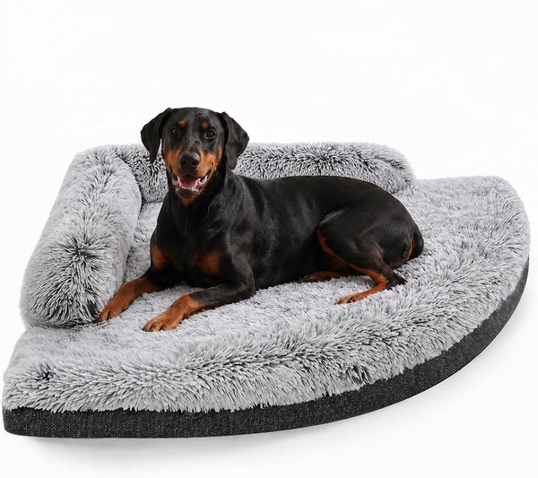 Corner Dog Bed Large, 39" Calming Fluffy Orthopedic Pet Beds, Grey | Space Saving Plush Corner Nest,Egg-Crate Foam, Washable Cover, Waterproof Liner, Non-Slip Bottom and Bolsters for Large Dogs11