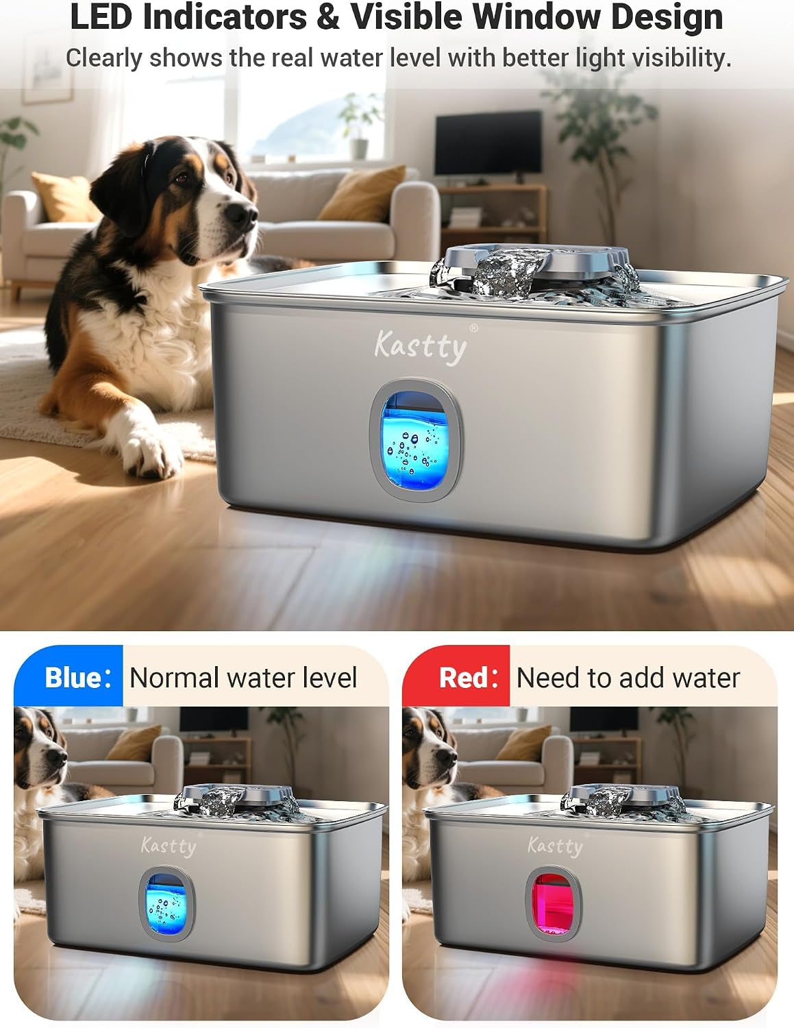 kastty-4-gal-15l-stainless-steel-dog-water-fountain-for-large-dogs-dog-water-bowl-dispenser-triple-filtration-ultra-quiet-automatic-pet-water-fountain-with-water-level-window-led-lightfs76