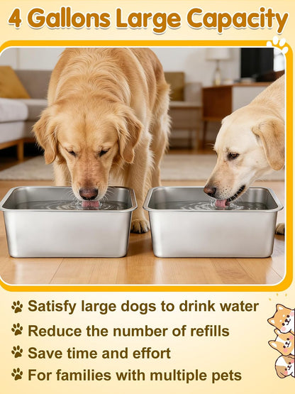 2 Pcs 4 Gallons Extra Large Dog Water Bowl - Durable Reusable Stainless Steel Dog Bowl, High Capacity Water and Food Bowls for Household with Multiple Large Dogs Indoor Outdoor5