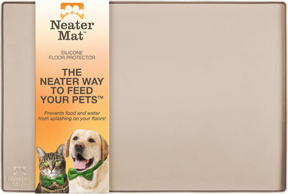 Neater Pet Brands Neater Mat Pet Mats for Food and Water, Cat & Dog Bowl Mat Waterproof Silicone, Feeding Tray, Dog Food Mats for Floors, Placemat W/Raised Edge for under Bowls, 16” X 10”, Cappuccino18