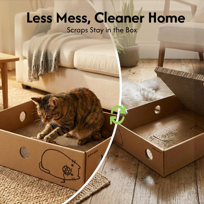 Primepets Cardboard Cat Scratcher Box XL, 5 Pack Pads, Indoor Cats Bed | 17X13X5 Size, Reversible Pads, Smart Hole Design, Catnip Included, Low Mess, Furniture Protection, Multi-Cat Friendly7