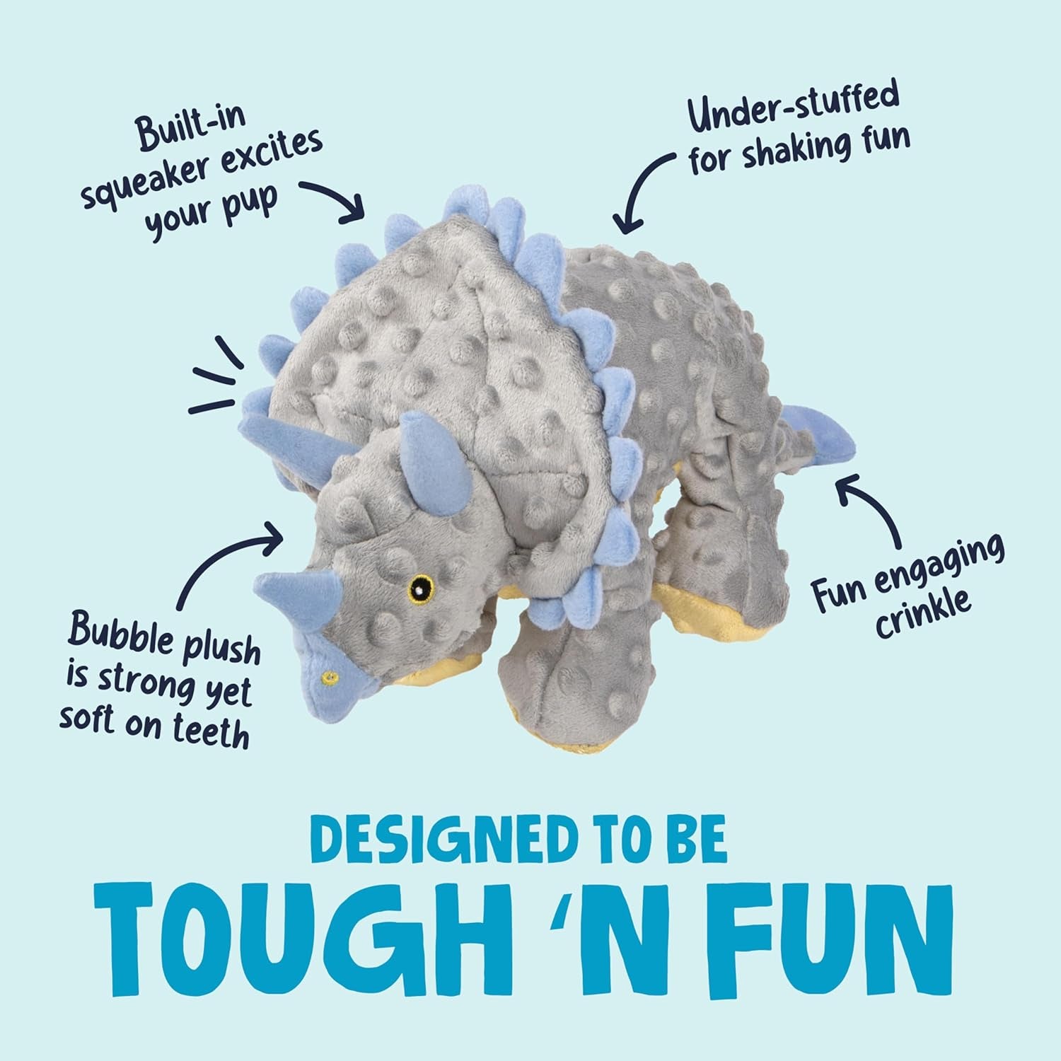 godog-dinos-frills-squeaky-plush-dog-toy-with-chew-guard-technology-durable-fabric-squeaker-for-active-play-gray-large