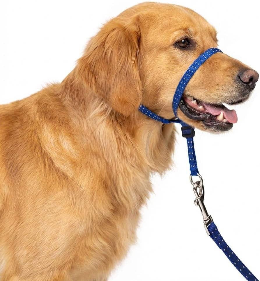 headcollar-for-dogs-extra-soft-padded-reflective-no-pull-dog-collar-gentle-leader-for-dogs-with-durable-nylon-leash-padded-handle-navy-blue-large