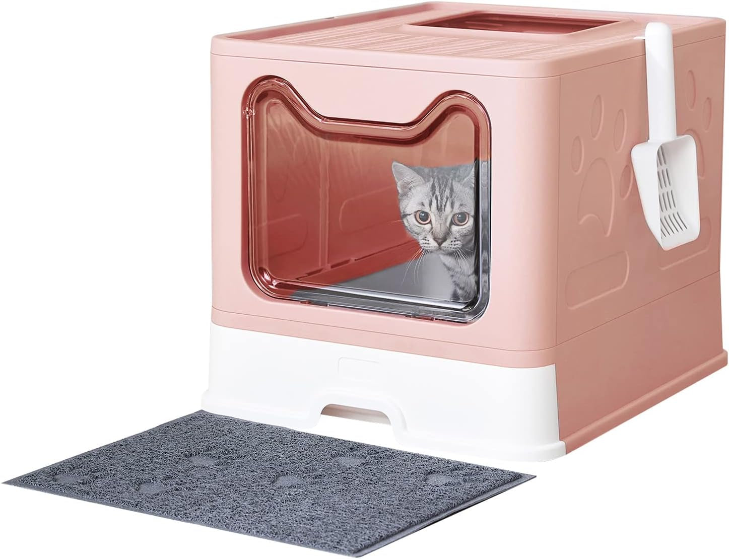 medario-cat-litter-box-with-litter-mat-and-scoop-large-covered-litter-box-with-lid-enclosed-kitty-box-front-entry-top-exit-odor-control-easy-to-clean-grey