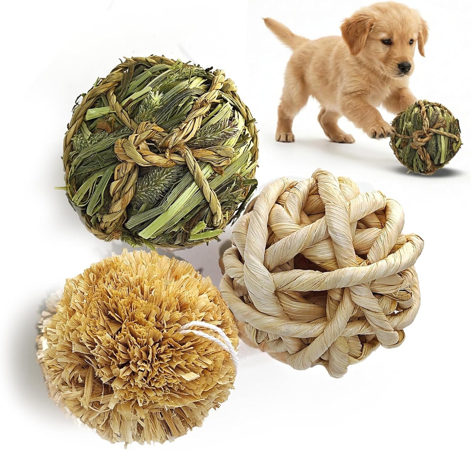 dog-chew-toys-3pcs-woven-grass-chew-ball-for-dogs-dental-teething-interactive-fetch-toys-outdoor-digestible-chew-ball-for-boredom-relief-seaweed-timothy-hay-cornsilk-cornleaf