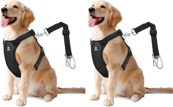 Vavopaw Dog Seat Belt Vest Harness for Car,2 in 1 Seatbelt Buckle | Soft Breathable Mesh,Adjustable Buckle,Nylon,Heavy Duty Pet Safety Seat Belts for Small Medium Large Pets,Black,L35