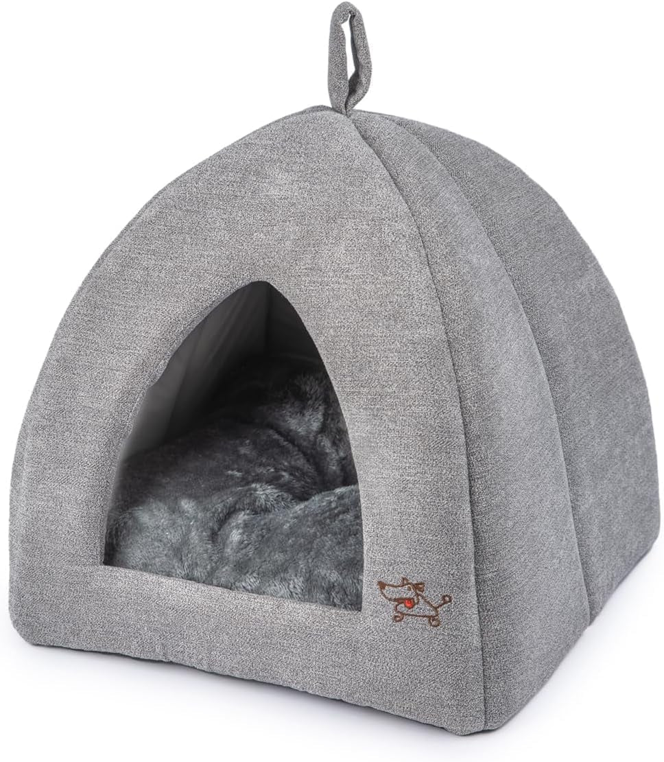 best-pet-supplies-cat-bed-for-indoor-cat-domed-tent-house-with-removable-pillow-covered-cat-cave-for-small-dog-puppies-and-all-breeds-of-cats-tan-19-x-19-x-h-19