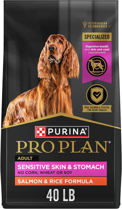 Purina Pro Plan Sensitive Skin and Stomach Dog Food Dry, Adult Salmon & Rice Formula, Digestive Health - 40 Lb. Bag1