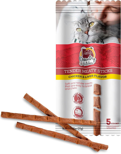 Country Kitchen Salmon & Trout Tender Meaty Sticks Cat Treats, High in Protein, Easy to Break and Chew, 0.88 Oz, 5 Count10
