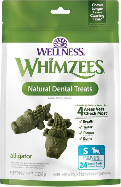Whimzees Wellness Alligator Natural Dog Dental Treat, Chews, Freshens Breath, Small Size, 12.7 Oz Bag, 24 Count11
