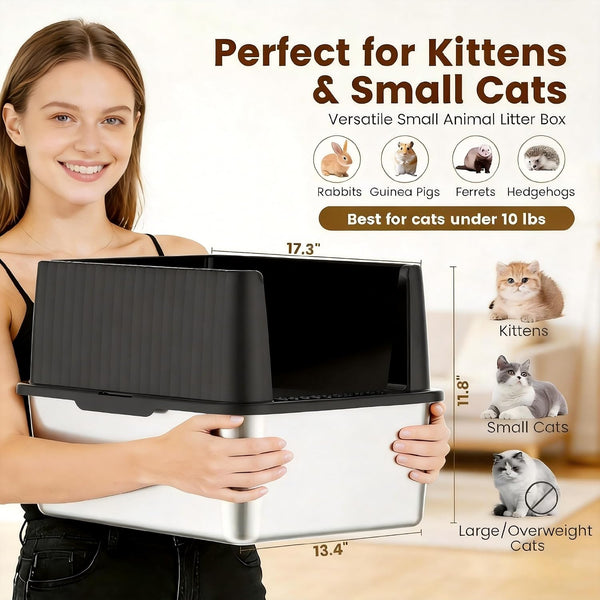 Stainless Steel Cat Litter Box, 11.8" High Sides for Litter Scatter & Urine Spray Control, Easy to Clean Non-Stick Litter Pan, Low Entry for Kittens, Small Cats, Compact Space-Saving Design2