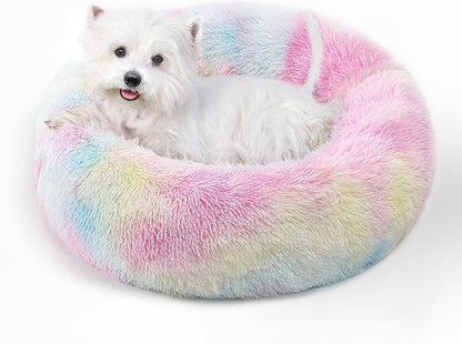 Calming round Dog Bed & Cat Bed for Indoor Cats, Medium Size Washable Anti-Slip Anti-Anxiety Donut Dog Beds for Small Dogs & Cats, Fluffy Plush Soft Dog Bed(20 Inch, Light Grey)9