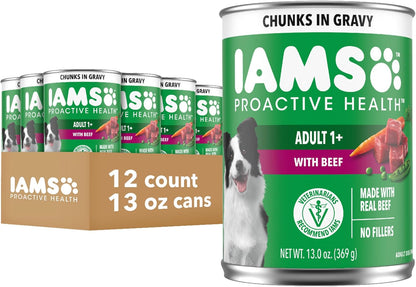 IAMS Proactive Health Pack Wet Dog Food, Beef & Chicken, 13 Oz, 12 Pack | Chunks in Gravy, Omega 6 Fatty Acids, Supports Healthy Skin, Muscles & Digestion, 13 Oz. Cans, No Artificial Flavors15