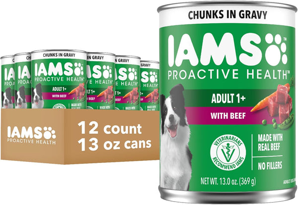 IAMS Proactive Health Pack Wet Dog Food, Beef & Chicken, 13 Oz, 12 Pack | Chunks in Gravy, Omega 6 Fatty Acids, Supports Healthy Skin, Muscles & Digestion, 13 Oz. Cans, No Artificial Flavors15