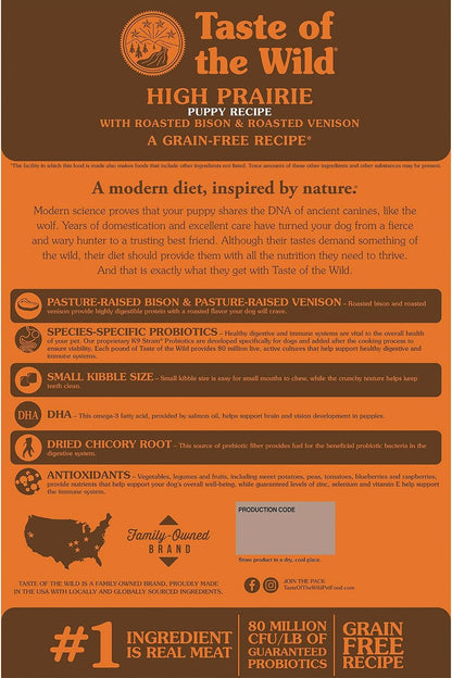 Taste of the Wild High Prairie Grain-Free Dry Dog Food with Roasted Bison and Venison for Puppies 28Lb | Puppy, Adult & Senior Dogs | Grain Free Recipe* | Nutrient Dense to Help Support Peak Health | Guaranteed DHA & Probiotics2