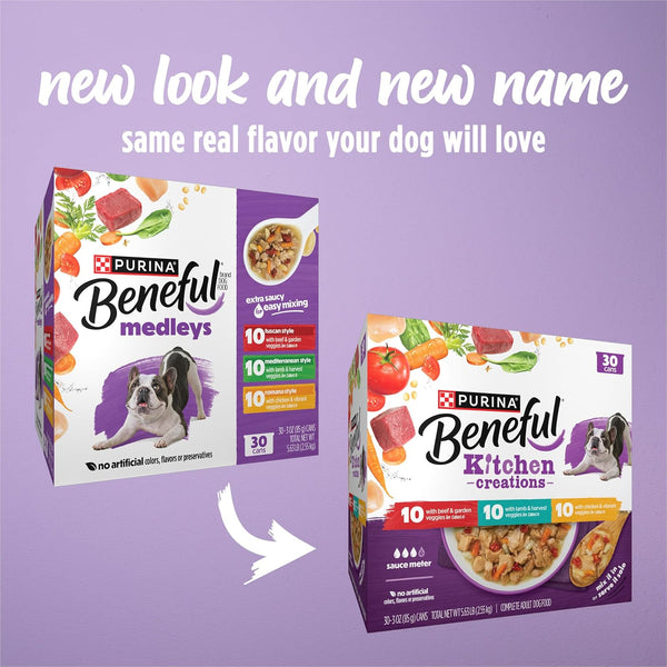 Purina Beneful Kitchen Creations with Beef, Chicken, or Lamb Wet Dog Food Variety Pack - (Pack of 30) 3 Oz. Cans2