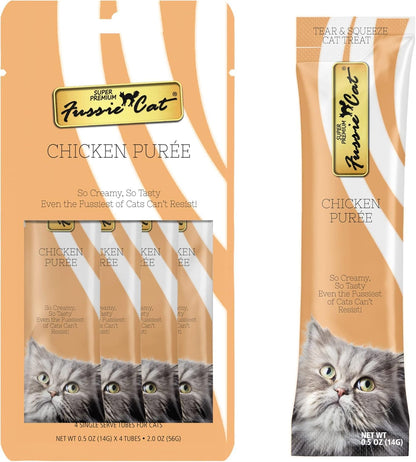 Fussie Cat Premium Puree Lickable Cat Treats in Chicken Puree, 4 Flavors, 4 Packs of 4-0.5Oz Tubes (16 Total Tubes) +Spoon7