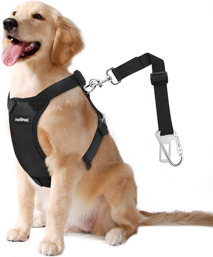 Vavopaw Dog Seat Belt Vest Harness for Car,2 in 1 Seatbelt Buckle | Soft Breathable Mesh,Adjustable Buckle,Nylon,Heavy Duty Pet Safety Seat Belts for Small Medium Large Pets,Black,L29
