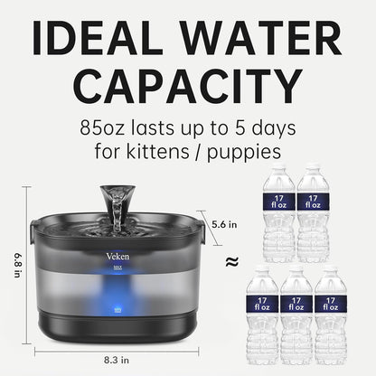 Veken 85Oz/2.5L Cat Water Fountain with Detachable Tank & Secure Clips | Easy to Clean & Assemble, Quiet Operation & LED Light, Pet Drinking Dispenser, Gifts, Cats, Dogs and Small Pets, Black7