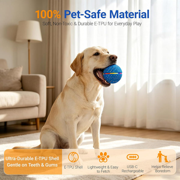 Interactive Dog Ball Toy for Small Medium Dogs – Automatic Rolling, Bouncing & Moving Dog Toy with LED Lights, 2-In-1 Fetch Toy, Durable E-TPU, USB Rechargeable (2.8” Blue)4