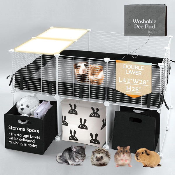 MEEXPAWS Guinea Pig Cages Small Animal Playpen Large 42" L X 28" W X 28" H | with Waterproof PVC Liner & Washable Pee Pad &Storage Space, C&C Cage for Guinea Pigs Indoor Pet Enclosure Wire Yard Playpen1
