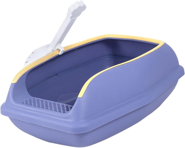 Cat Litter Box Open Top High Sided anti Splashing Litter Tray with Scoop for Indoor Cats Kittens (2 Sizes)- S Blue7