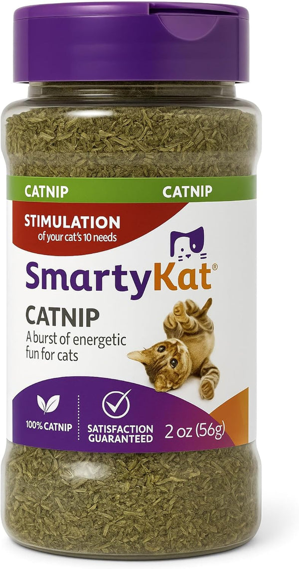 Smartykat Natural Catnip Canister, 100% Natural Cat Nip for Cats, Premium Dried Catnip for Indoor Cats, Positive Training Aid for Play and Exercise, Resealable Shaker Bottle, 2 Ounces1
