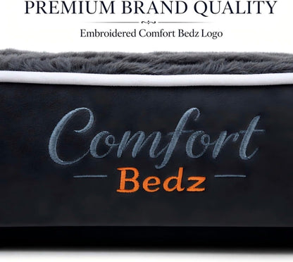 Orthopedic Dog Bed, Plush Velvet and Rabbit Fur, Raised Bolster Sides, Washable Cushion, Non-Slip Bottom, Dark Gray3
