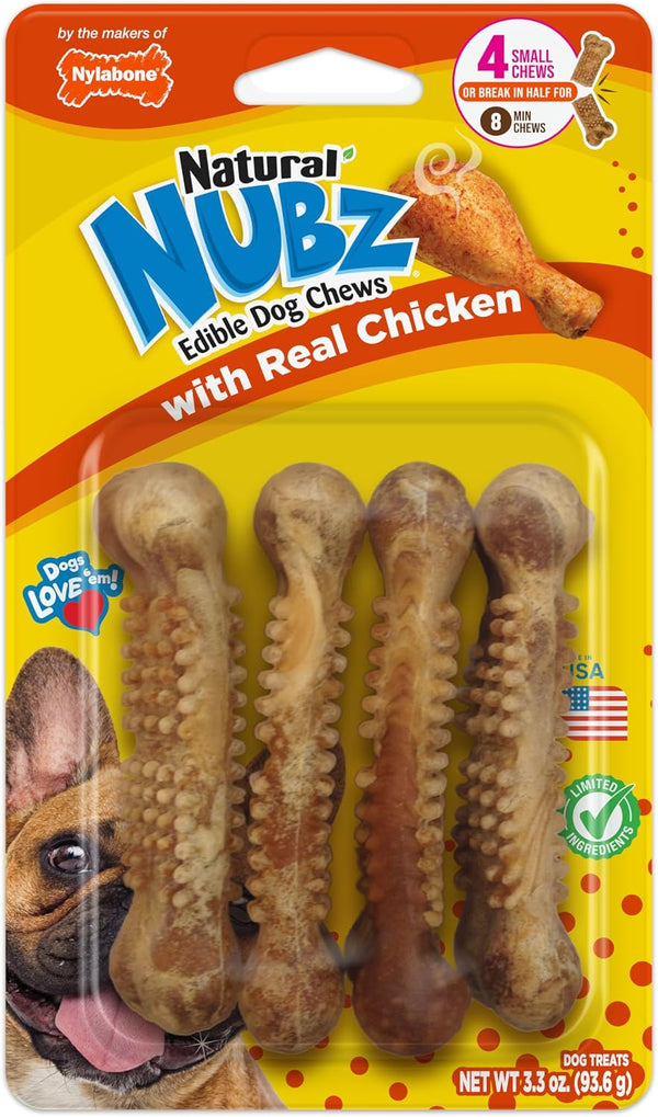 Nylabone Nubz Natural Dog Treats Made with Real Chicken, Small, 4 Count | Long Lasting Dog Chews, Made in USA, Limited Ingredients, Highly Digestible, Dog Dental Treats for Small Dogs up to 30 Lbs1