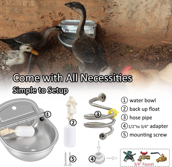 Automatic Water Dispenser for Dog Water Bowl Dispenser Large Size Stainless-Steel Waterer Feeder Self Filling Water Trough for Poultry and Livestock (Stainless Steel, Large)3