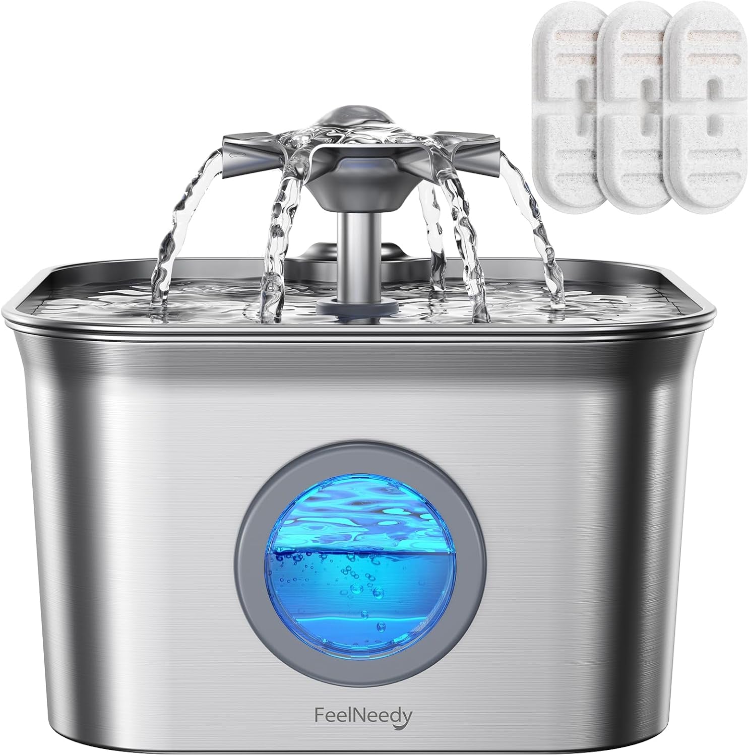 stainless-steel-cat-water-fountain-2-8l-with-20db-ultra-quiet-pump-ideal-for-timid-pets-led-water-level-window-dishwasher-safe-24-7-circulation-includes-3-replacement-filters