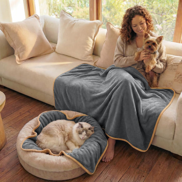 Luciphia Waterproof Pet Blanket, Washable Reversible Sherpa Fleece Throw | Liquid-Proof Furniture Protector for Bed and Couch, Soft Reversible Sherpa Fleece for Dogs, Cats Grey, XS4