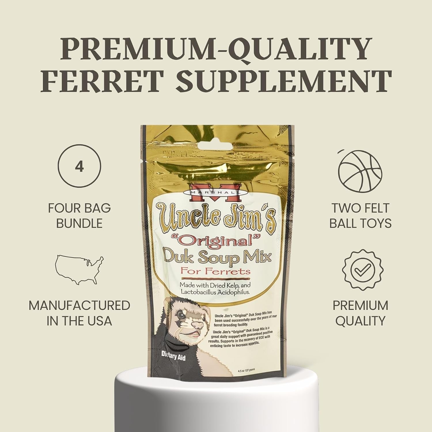 marshall-uncle-jim-s-duk-soup-mix-for-ferrets-4-5-oz-each-digestive-support-recovery-vitality-aid-includes-2-squeaky-toys-for-enrichment-fun-pack-of-4
