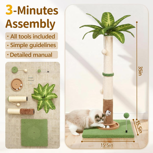 35" Tall Palm Tree Cat Scratching Post Vertical for Indoor Cats | Vertical Pole Post for Indoor Cat6