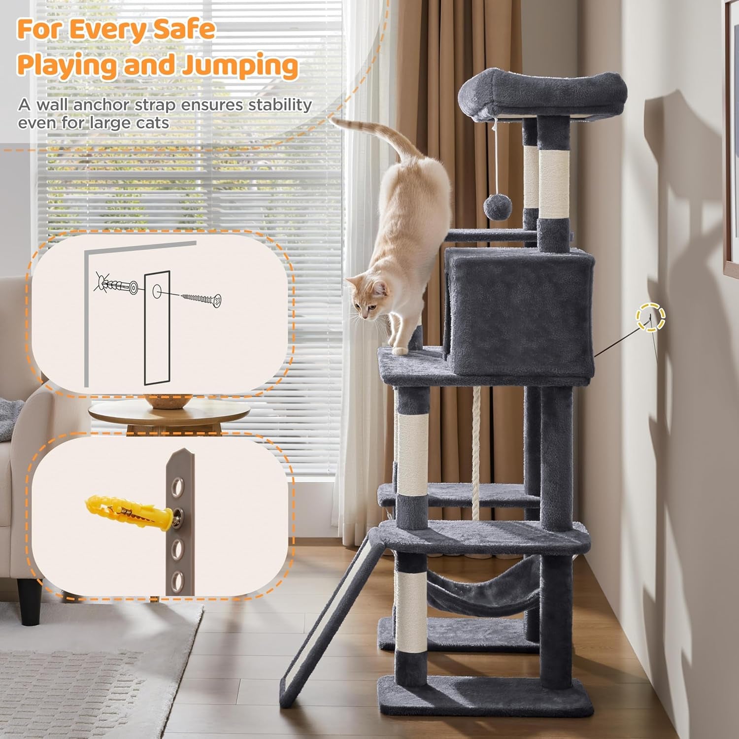 yaheetech-54in-cat-tree-tower-for-large-cats-multi-level-condo-hammock-sisal-scratching-posts-roomy-condo-holds-up-to-22-lb-a-wide-21-inch-top-perch-fit-large-cats-dark-gray