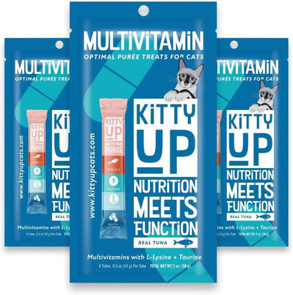 Kitty up Lickable Cat Treats - Real Tuna Puree Squeeze Tube Multivitamins | with Lysine & Taurine, Grain-Free, Wet, for Indoor Cats1