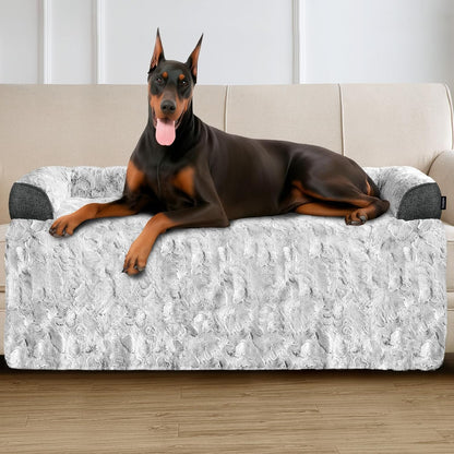 Calming Large Dog Bed for Couch, 41 X 37 Inch Removable Couch Cover for Dogs Washable, Non-Slip Fluffy Plush Dog Sofa Mat for Furniture Protector - Grey15