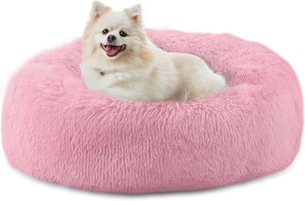 Bunlitent 39 Inch Calming Dog Bed, Donut Dog Bed for Large Sized Dog, Grey | Plush Anti-Anxiety, Donut Shape, Warming Cozy, round Cuddler Nest, Soft Cute,Marshmallow Cuddler Nest Pet Bed11