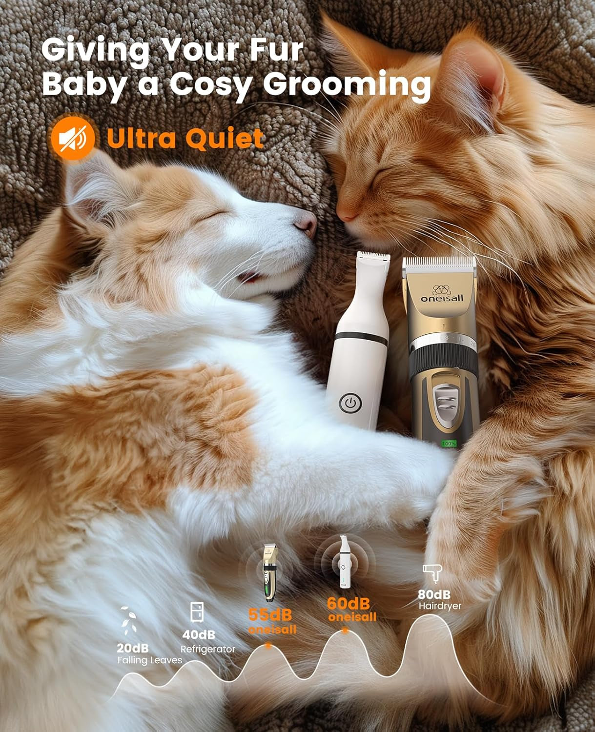 oneisall-dog-clippers-and-paw-trimmer-kit-for-small-large-dogs-cats-low-noise-powerful-motor-cordless-long-battery-life-simple-for-beginners-6-guide-combs-removable-rinsable-blade