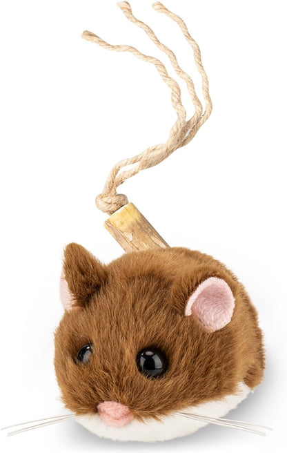 Migipaws Interactive Migimouse Cat Toy 360° Rolling & Spin with Mesh Plastic Tail for Indoor Cats Smart Motion Sensor, Realistic Squeak, Rechargeable Plush Kitten Toy(Brown Long)10