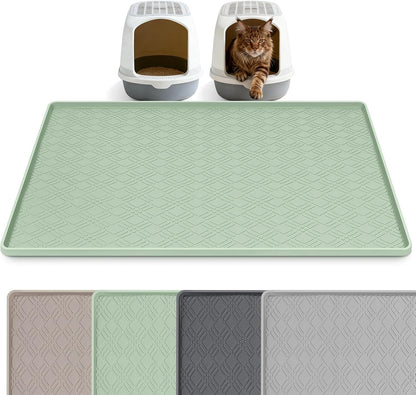 Silicone Cat Litter Mat 47" X 35" Cat Mat for Litter Box, Khaki | Extra Large Cat Litter Trapping Mat for Floor, Waterproof, Non-Slip Kitty Litter Box Mat with Raised Edge, Easy to Clean10